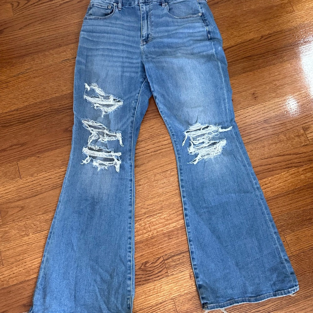 American Eagle Outfitters Light Blue Distressed Flare Jeans